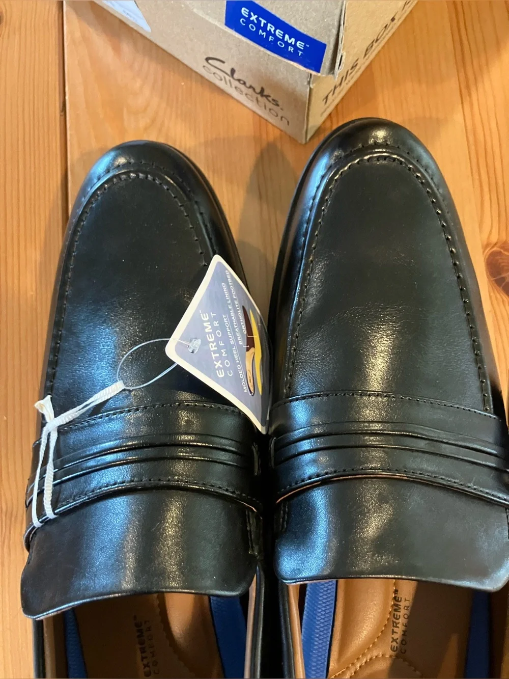 NEW Clarks Whiddon Step Black Leather Penny Loafers Extreme Comfort Size 13W
